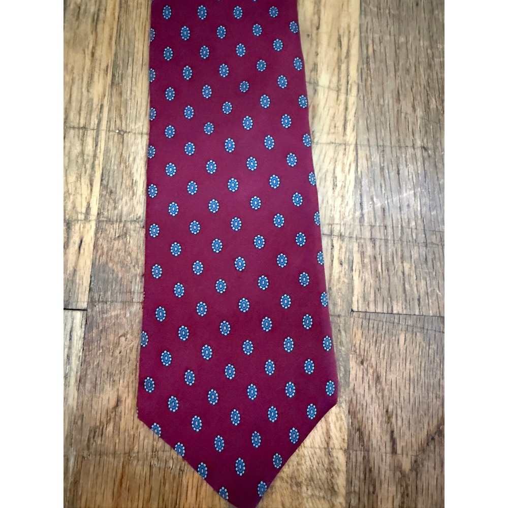 Vintage John Henry Silk Tie Burgundy Maroon Teal Geometric Medallion 80s/90s